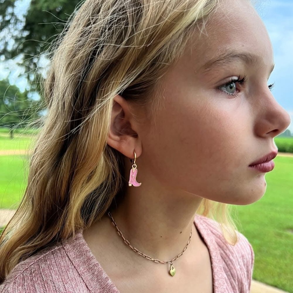 NEW Cowboy Boot Hoop Earrings in Pink and Black - Picture 4 of 8